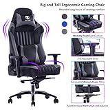 VON RACER Big and Tall 400lb Memory Foam Gaming Chair-Adjustable Tilt, Angle and 3D Arms Ergonomic High-Back Leather Racing Executive Computer Desk Office Metal Base (Gray)