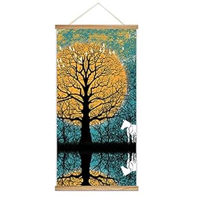 Wooden Framed Hanging Poster Nordic Style Nature Landscape Wall Picture Canvas Artwork for Home Decoration Ready to Hang - 18"x36"