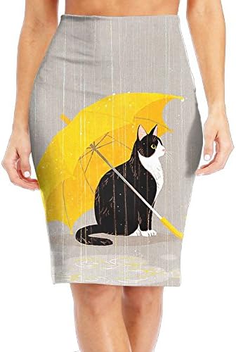 CAWHJDW Kitten With Umbrella Womens Bodycon Pencil Skirts Straight Short Skirts