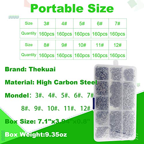 Thekuai Fishing Hooks High Carbon Steel Size Saltwater Freshwater Fishing Hooks (1600 PCS Fishing Hooks) - Thumbnail 4