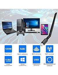 USB WiFi Adapter 1200Mbps,USB 3.0 Wireless Network Adapter 2.4G 5G 802.11ac WiFi dongle with 5dBi Antenna for PC Desktop Laptop Mac,Support Windows 10 8 8.1 7 Vista XP, Mac10.6-10.14