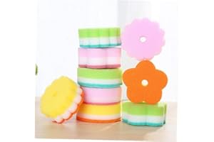 5pcs Flower Shape Sponge Brushes Dishware Glass Wash Dishes Sponge Kitchen Cleaning Tool Random Color Lovely and Practical