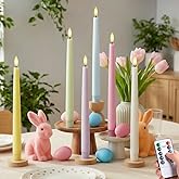 ARIKJ Easter Decorations, Easter Pastel Flameless Candles - Pastel Taper Candles Battery Operated with Timer and Remote Control, Home Table Decor, Wax, 6pc