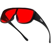 TIJN Blue Light Blocking Glasses, Fit Over Glasses for Men &amp; Women | Removable Nose Pad for Wear Over Glasses or Alone, Lightweight TR90 Frame, Red &amp; Orange Lens for Computer, Gaming, Screen Use