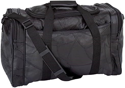 17" Black Leather Duffle Bag Sports Tote Bag Carry On Luggage w Shoulder Strap
