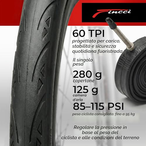 Fincci Racing Bike Tyres, 700 x 25 C, Pair of Folding Bike Tyres 28 and 2 x Inner Tubes 700 x 25 cm, Puncture Proof 1 mm Tyres for Sports Road Bike Cycle – Pack of 2
