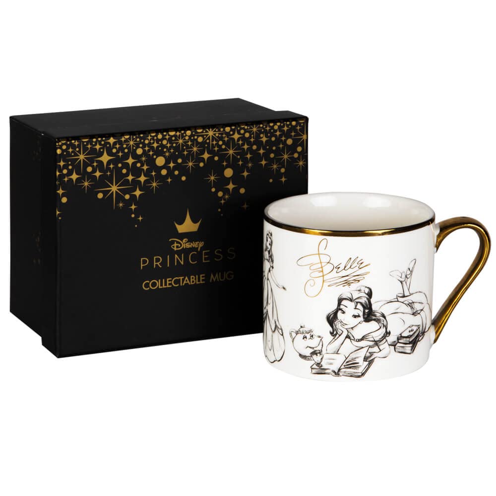 Disney Classic Belle Collectible Ceramic Mug in Gift Box with Gold Rim and Handle