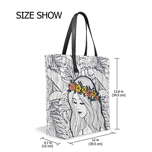 LEEZONE Women Tote Bag Shoulder Bag Double sides fashion Handbag-Flamingo Trees Printing (Pretty Girl)