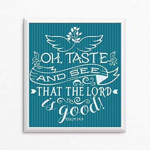 Psalm Wall Art Quote, Christian Religious Gift Wall Decor, Unframed (Psalm 34:9, 8"W x 10"H)
