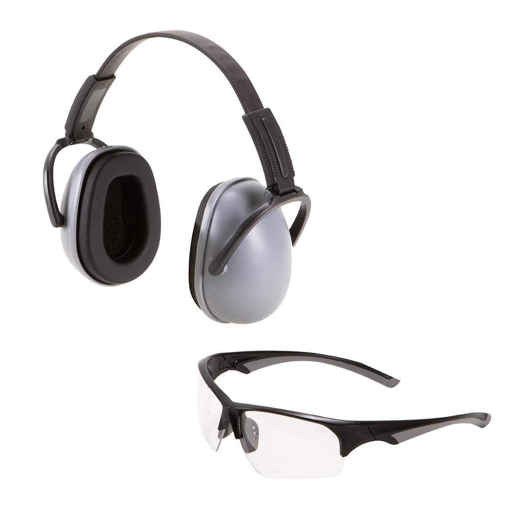 Allen CompanyPassive Earmuff and Shooting Safety Glasses Eye and Ear Protection Combo Set, Glasses: ANSI Z87.1+ Impact Resistance, with Padded Nose/Muffs: NRR 23DB, Adjustable Sizing, Clear and Gray