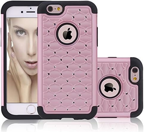 iPhone 6S Case, Shockproof Heavy Duty Mobile Phone Case iPhone 6 Cover Hybrid Dual Layer Hard PC with Soft Rubber Apple iPhone 6S Cover 4.7 Inch Rhinestone Bling Protective Cell Phone Case (Pink)