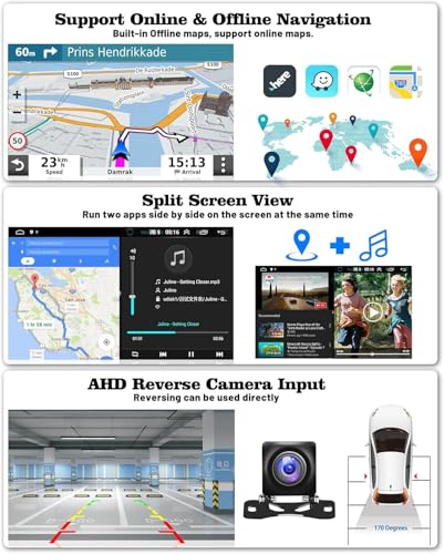 Hikity 2G+64G 9' Android 15 2 DIN Car Radio with Dashcam for VW Golf 5 6 Polo Touran Tiguan Skoda Wireless Carplay Android Car Touchscreen Stereo Car with GPS WiFi HiFi RDS MIC+Dashcam+Rear Camera