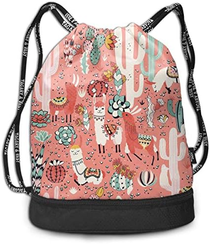 RAINNY Llama and Cactus Large Drawstring Sport Backpack Sack Bag Sackpack