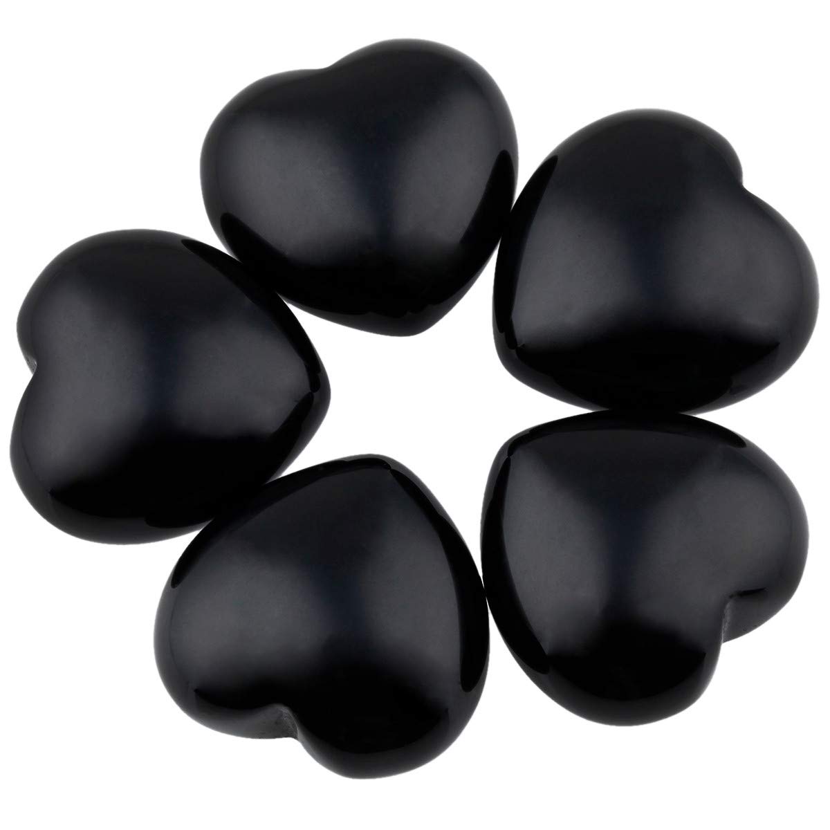Nupuyai 5pcs Obsidian Crystal Heart Love Palm Worry Stone for Chakra Reiki Healing, Carved Stone for Home Decoration 2.5cm โ image 1