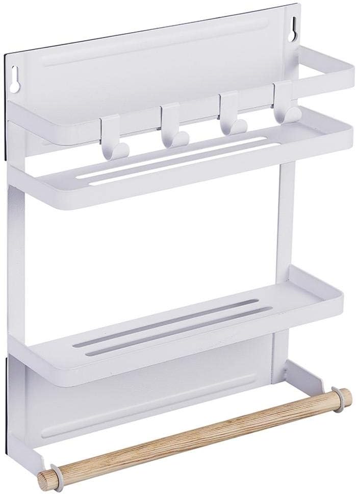 Magnetic Refrigerator Side Hanger Rack Wall Mounted Spice Holder Towel Rack Kitchen Organization Storage Rack (White/black)
