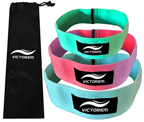 Victorem Hip Bands - Set of 3 - Thigh - Hip Resistance - Booty Exercise Resistance Bands - Low, Medium and Heavy Loop Set - Stretching, Lifting, Squatting, Pilates (Mint, Coral, Sky Blue - Set of 3)