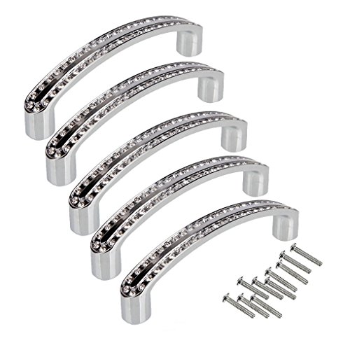 WISHAVE 5Pcs 96mm Europe Style Crystal Rhinestone Kitchen Furniture Door Wardrobe Cupboard Cabinet Drawer Pull Handle Knobs