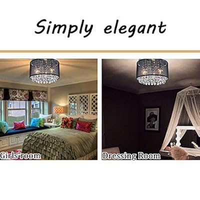 Black Mini Chandeliers Drum Gauze Crystal Modern Ceiling Light Fixture 3-Light for Bedroom Foyer 51Xl9kk4VwL