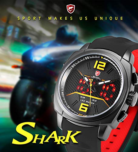 SHARK Hombre Deportivos Cuarzo Relojes de Pulseras Silicona LED Fecha día Mostrar Alarma Manos Luminosas SH489 - Imagen 3