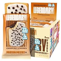 Legendary Foods 22g Protein Pastry+ S'mores Low Carb Meal Replacement Bar - Low Glycemic, Gluten Free Protien Snacks - Healthy Keto Snack Box, 8x Zero Sugar Energy Bars - Bariatric Diabetic Friendly