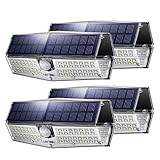 LITOM 66 LED Solar Lights Outdoor, 3 Optional Modes Wireless Motion Sensor Light with 270° Wide Angle, IP66 Waterproof, Easy-to-install Security Lights for Front Door, Yard, Garage, Deck, Porch-4 Pack
