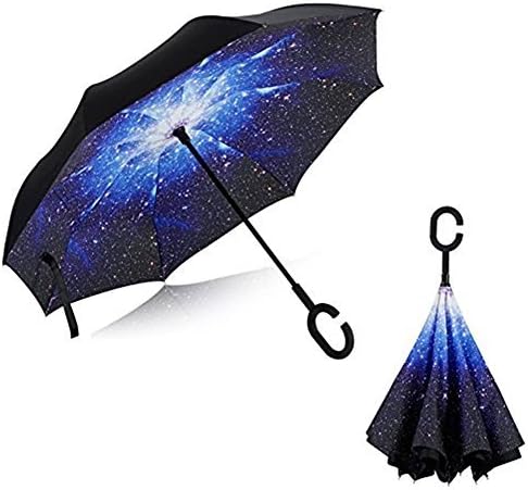 Ciamlir Double Layer Inverted Umbrella Reverse Umbrella, Modern C-Handle Inside Out Upside Down Umbrella for Men Women (color-14)