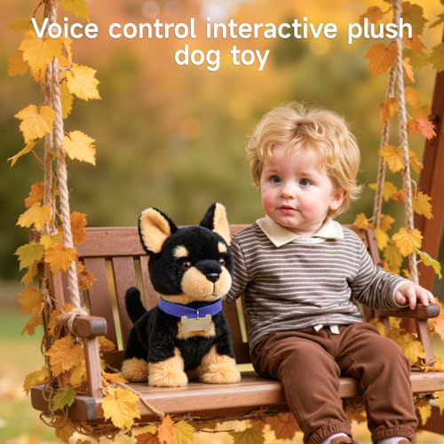 TUMAMA Electric Voice-Activated Control Toy Dog, Interactive Walking Barking Puppy Toy, Soft Fluffy Stuffed Dog, Perfect Festival Birthday Gift for Kids