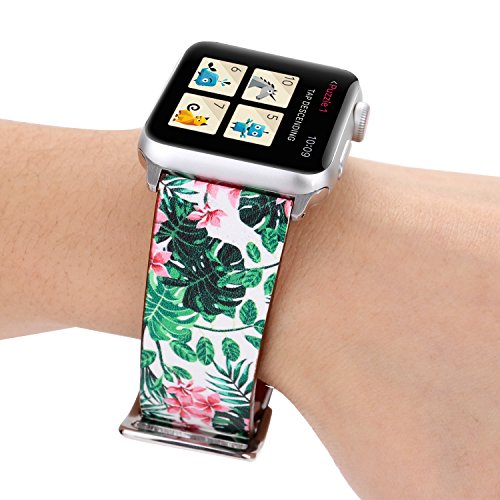 Flower Design Strap for iWatch,38mm 42mm Floral Pattern Printed Leather Wrist Band Apple Watch Link Bracelet for Apple Watch Smartwatch Fitness Tracker Series 2 Series 1 Version (Fresh Style 38mm)