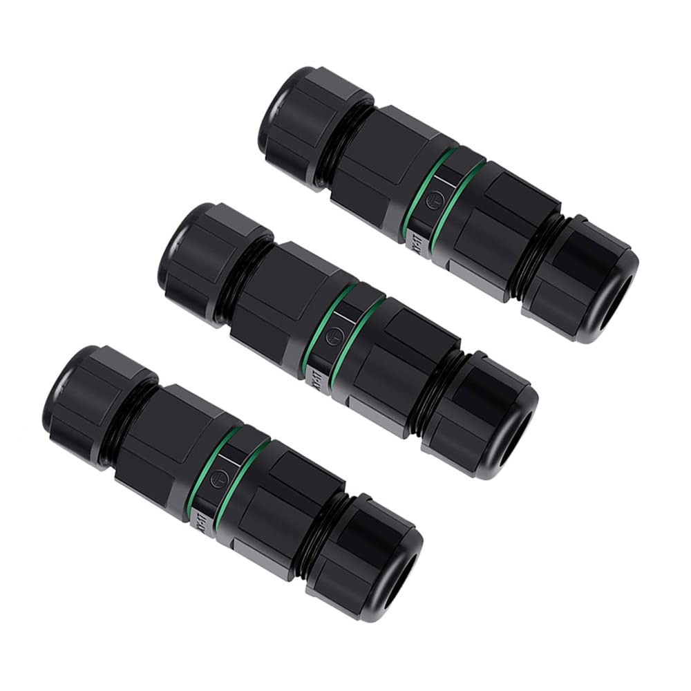 QitinDasen 3 Pieces 3 Way Waterproof Outdoor Cable Connectors, IP68 Waterproof Junction Box Outdoor Cable Connector, for Cable Diameter 6～12 mm (Press Type)