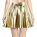 Women's Liquid Metallic Skirt Wet Look Flared Skater Skirt Dress, Golden
