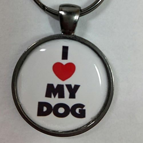 I Love My Dog Key Chain Pet Lover Key-Ring FOB Accessory Gun Metal Finish