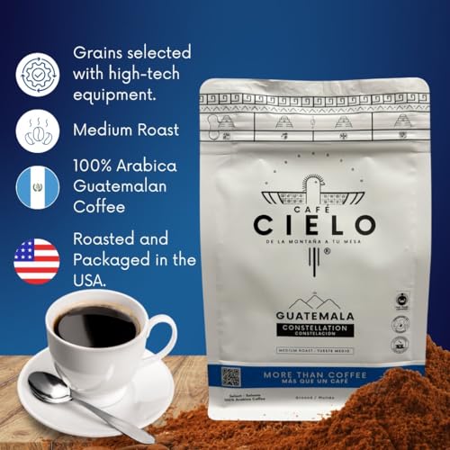CAFÉ CIELO BLEND CONSTELLATION, THE COFFEE FROM GUATEMALA, 100% GUATEMALAN ARABICA COFFEE, ARTISANAL CULTIVATION SINGLE ESTATE COFFEE. (GROUND, 340G/12 OZ), ENRICHED WITH NOTES OF CHOCOLATE, WALNUT AND LEMON.