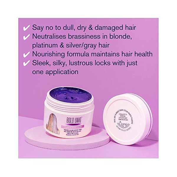 Purple-Hair-Mask-for-Blonde-Platinum-and-Silver-Hair-BOLD-UNIQ-by-B-Uniq-Blue-Masque-to-Reduce-Brassiness-and-Condition-Dry-Damaged-Hair-Sulfate-Free-Toner-200-ml Bold Uniq Purple Hair Mask - 200ml Hair Toner Colour Treatment to Remove Yellow Tones, Reduce Brassiness and Condition…