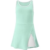 Little Girls Golf Tennis Sports Round Neck Sleeveless Athletic Active Dress with Safety Shorts and Pockets
