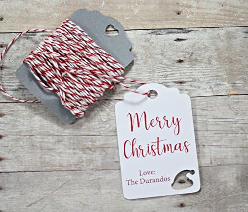 Red and White Christmas Tags - Personalized Holiday Labels with sS (Set of 10)