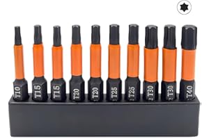Saipor 10pcs Torx Bit Set, S2 Steel Impact Grade Star Bits Set, Torx Head Drill Bit Set 2” Length, Magnetic 1/4'' Hex Shank T