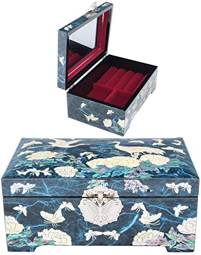 Antique Jewelry Box Jewelry Tray Women Gift Jewelry Organizer Mother of Pearl HJL1006 Blue