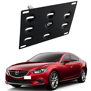 Image of DEWHEL Front Bumper Tow Hook License Plate Mount Bracket Holder Bolt On for 2014-up Mazda3 2014-up Mazda6 2013-up Mazda CX-5 2016-up Mazda MX-5