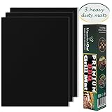 RAzzortechChef Premium BBQ Grill Mats, 100% Non-Stick, Set of 3 Heavy Duty Mats, Reusable and Easy To Clean, High Temperature Resistant, 4 Year Warranty, FDA approved, PFOA free, Dishwasher Safe