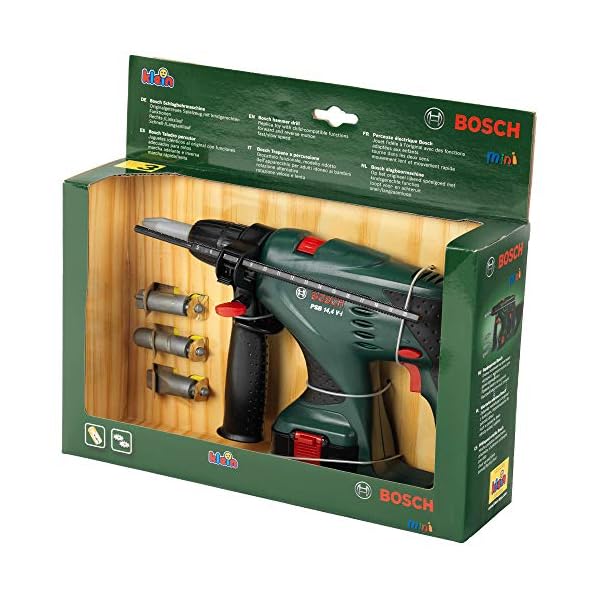 Theo Klein 8450 Bosch Schlagbohrmaschine I Schlagbohrer mit Rechts- und Linkslauf und auswechselbaren Aufsätzen I Maße: 29 cm x 15 cm x 4 cm I Spielzeug für Kinder ab 3 Jahren – Bild 3