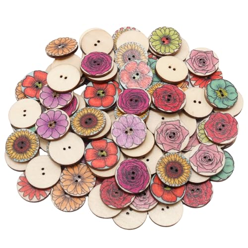 Funstreet 100 PCS Wood Buttons 3/4 Inch Vintage Flower Buttons, Deep Color at Amazon