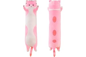 FAVOSTA Soft Cute Cat Body Pillow, Cat Animals Throw Pillow Cotton Sleeping Pillow Back Cushion, Stuffed Plush Doll Toy for Kids Girlfriend(Pink, 50cm/19.68Inch)
