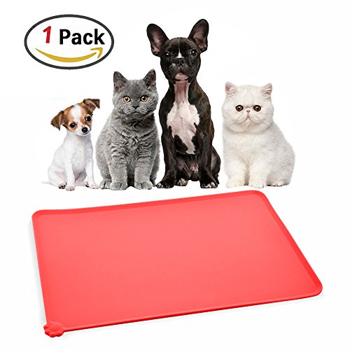 Himi Silicone Pet Food Mat 19"x12" - FDA Silicone Waterproof Dog bowl mat, Non Slip Dog bowl Pet Food Mat Placemet Tray - Pet Bowl Feeding Mat - Small and large dog food mat - Pet Bowl Tray (Red)