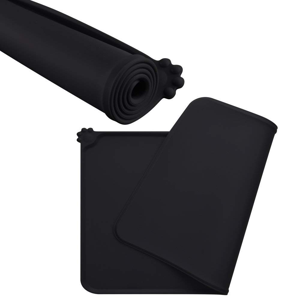 MOACC Dog Food Mat, Silicone Pet Feeding Mat, Non Slip Waterproof Cat Bowls Tray Food Container Placemat for Small Animals (Black)