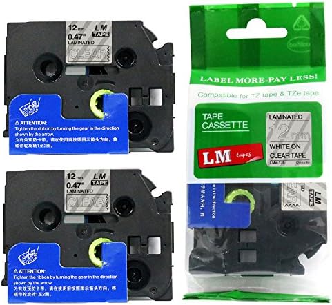 2/Pack - Compatible with Brother TZe-135 White on Clear p-Touch Label Tape, 12mm Laminated replacment TZe135 Tape, TZ135 0.47" White Ink on Clear Label with a Great Color/Size Guide.
