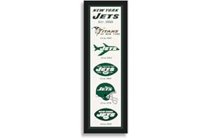 Sporticulture NFL Wall Art New York Jets Logo Heritage Print - Small Size 8" x 26" Framed Football Poster Sports Logo Merchandise - Perfect Gifts For Men & Women Fans for Bedroom & Man Cave