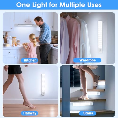 Generico LED Cabinet Lights with Sensor, 2000 mAh USB Rechargeable LED Under Cabinet Light, LED Magnetic Under Cabinet Light, Rechargeable LED Lamp for Wardrobe, Kitchen and Hallway (2 Pieces)