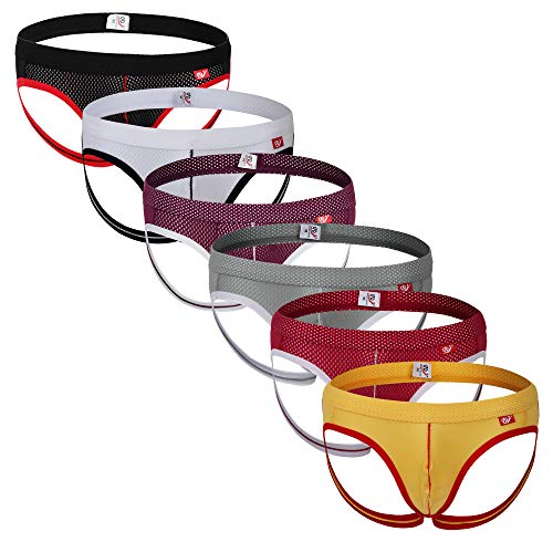 ARCITON Men's Sexy Jockstrap Breathable Mesh G-String Thong Underwear X-Large(Waist: 32"- 34") 6 Colors/Pack