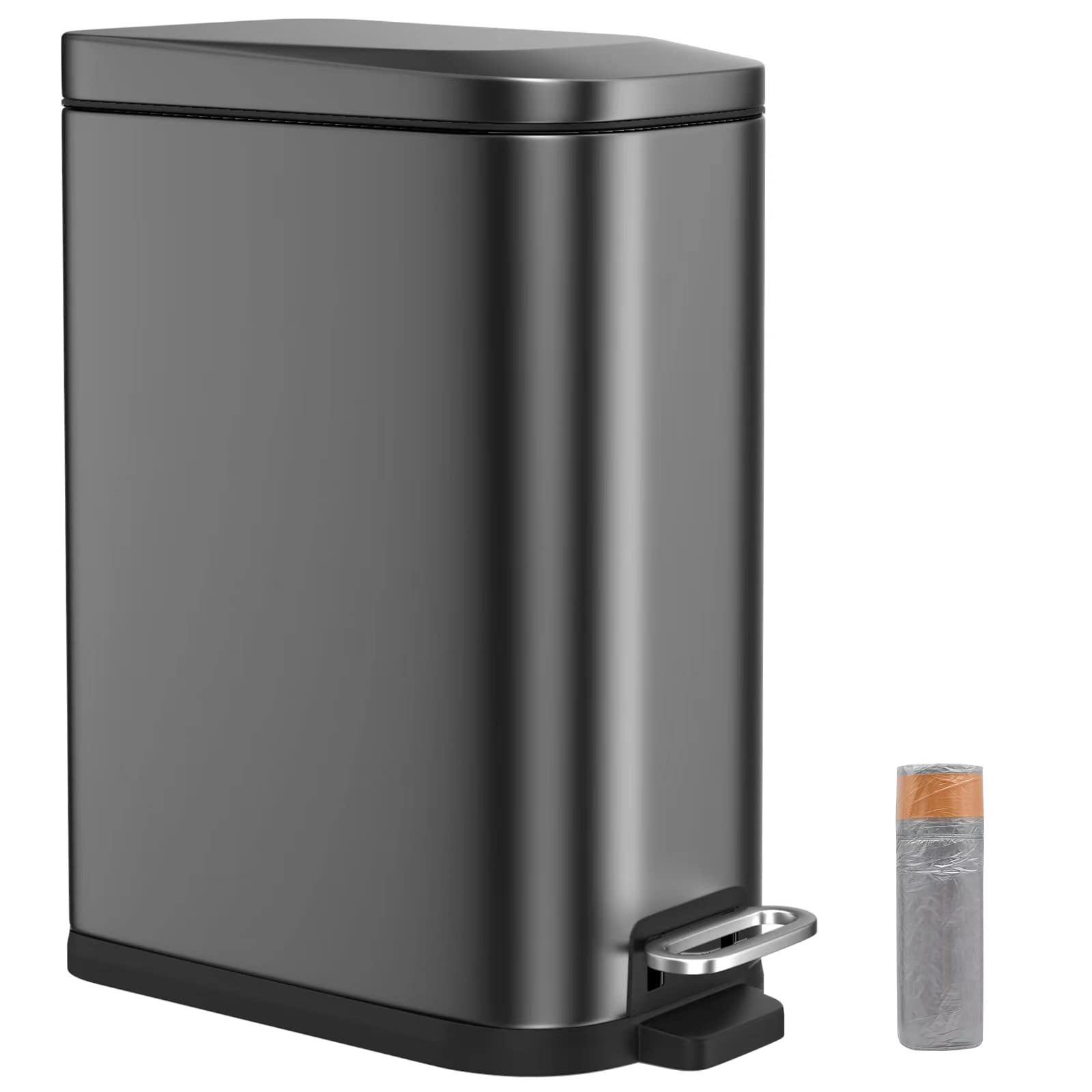 Photo 1 of **HAS COUPLE SMALL DENTS-SEE PICS**BETHEBEST 15 Liter/4 Gallon Stainless Steel Trash Can With Soft Close Lid, Removable Wastebasket, Rectangular for Bathroom, Kitchen, Office (Titanium Black)