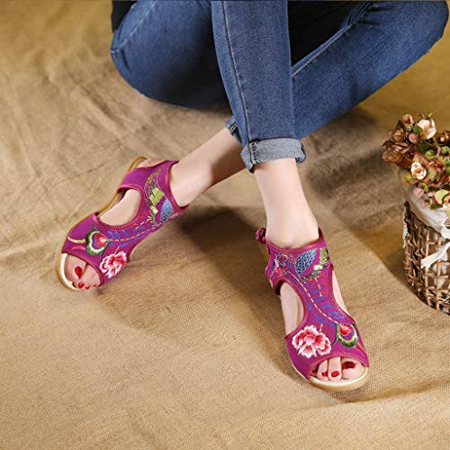 Women Yoga Sling 2 Print Vintage,FAPIZI Lady Fashion Wedges Slip On Wedges Embroider Leisure Dance Sandals Hot Pink